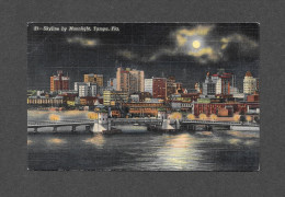 TAMPA - FLORIDA - SKYLINE BY MOONLIGHT - LINEN CARD -  BY HILLSBORO NEWS - Tampa
