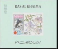 BULK: 2 X RAS AL KHAIMA 1972 Olympics Sapporo Skiing Flower Royal Azalea 60d DeLuxe With Number  [épreuve Prueba] - Ras Al-Khaimah