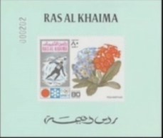 RAS AL KHAIMA 1972 Olympics Sapporo Skiing Flower Polyanthum 80d DeLuxe With Number   [épreuve Prueba] - Ras Al-Khaimah