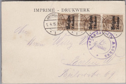 Belgien 1915-04-01 Antwerpen Zensur AK Gesendet Nach Berlin Mit 3er-Streifen Senkrecht Germania Audruck Belgien 3 C. - Duits Leger