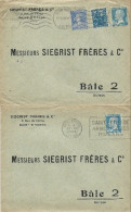 1929 - PASTEUR - 2 ENVELOPPES COMMERCIALES De STE SIEGRIST ANNEXE De ST ETIENNE (LOIRE) Pour BALE (SUISSE) - 1922-26 Pasteur