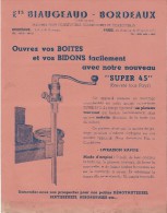 Ets Biaugeaud/Matériel Pour Conserverie/ Super 45 / Bordeaux /Vers 1945    VP684 - Food