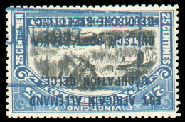 25 Centimes Mols Surchargé E.A.A. Avec Oblitération Télégraphique Bleue D'origine Allemande (cachet Du Chemin De Fer De - Used Stamps