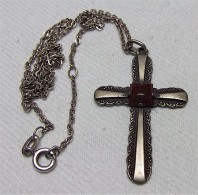 Antike Kette Mit Kreuz - Silber 835 - Halsketten