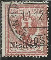 COLONIE ITALIANE EGEO 1912 NISIRO (NISIROS) SOPRASTAMPATO D´ITALIA ITALY OVERPRINTED CENT 2 CENTESIMI USATO USED - Ägäis (Nisiro)