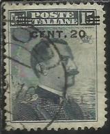 COLONIE ITALIANE EGEO 1916 RODI SOPRASTAMPATO D´ITALIA ITALY OVERPRINTED CENT. 20 SU 15 CENTESIMI USATO USED OBLITERE´ - Egée (Rodi)