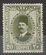 EGYPT POSTAGE 1927 - 1937 KING FUAD / FOUAD STAMP 20 MILL - MILLEMES FRENCH ISSUE USED - Usados