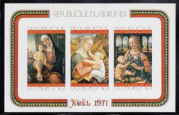 Burundi MNH Scott #C155a Imperf Souvenir Sheet Of 3 Paintings - Madonna And Child - Christmas - Unused Stamps