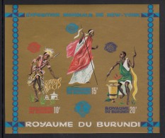 Burundi MNH Scott #94a Imperf Souvenir Sheet Of 3 Dancers And Drummers Gold Background - New York World´s Fair - Ungebraucht