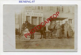 HEMING-Metzgerei-Louis CHARTON-Attelage-Commerce-Carte Photo Allemande-Guerre 14-18-1WK-Frankreich-France-57- - Lorquin