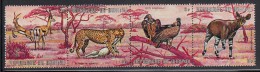 Burundi Used Scott #357 Strip Of 4 3fr Grant's Gazelles, Cheetah, African White-backed Vultures, Johnston's Okapi - Usados