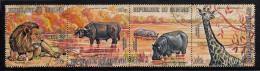 Burundi Used Scott #C146 Strip Of 4 10fr Lion, Cape Buffalo, Hippopotomus, Giraffe - Usados