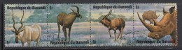 Burundi Used Scott #479 Strip Of 4 1fr Addax, Roan Antelope, Nyala, White Rhinoceros - Wildlife - Usados