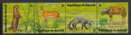 Burundi Used Scott #481 Strip Of 4 3fr African Small-clawed Otter, Reed Buck, Indian Civet, Cape Buffalo - Wildlife - Usados