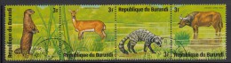 Burundi Used Scott #481 Strip Of 4 3fr African Small-clawed Otter, Reed Buck, Indian Civet, Cape Buffalo - Wildlife - Gebruikt