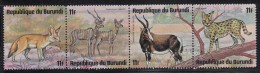 Burundi Used Scott #484 Strip Of 4 11fr Fennec, Lesser Kudus, Blesbok, Serval - Wildlife - Usados