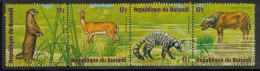 Burundi Used Scott #C220 Strip Of 4 17fr African Small-clawed Otter, Reed Buck, Indian Civet, Cape Buffalo - Wildlife - Gebruikt