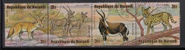 Burundi Used Scott #C223 Strip Of 4 31fr Fennec, Lesser Kudus, Blesbok, Serval - Wildlife - Usados