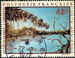 POLYNESIE FRANCAISE LANDSCAPE PAINTING PALM TREES ARTIST S40 FR STAMP ISSUED 1972 SG148 USED READ DESCRIPTION !! - Oblitérés
