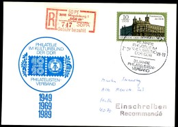 DDR PP21 C1/001 Privat-Postkarte EINSCHREIBEN SONDER-R-MARKE Magdeburg 1989 - Etiquettes De Recommandé