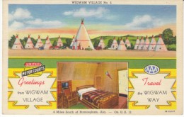 Birmingham Alabama, Wigwam Village #5, Roadside Lodging, Teepees, C1940s Vintage Curteich Linen Postcard - Altri & Non Classificati