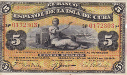 BILLETE CUBA  DE 5 PESOS  AÑO 1896 - Other & Unclassified