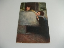 Illustratore A. Bertiglia Bambini Il Bacio Della Mano Dalla Finestra Dell'amata La Pace Perduta Dal Quadro Di A. Alciati - Bertiglia, A.