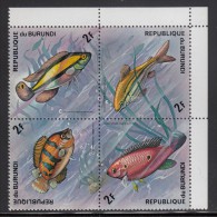 Burundi MNH Scott #450 Block Of 4 2fr Fish - Unused Stamps