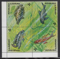 Burundi MNH Scott #451 Block Of 4 3fr Fish - Unused Stamps