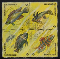 Burundi Used Scott #449 Block Of 4 1fr Fish - Gebruikt