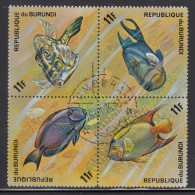 Burundi Used Scott #454 Block Of 4 11fr Fish - Usados