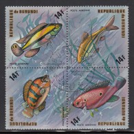 Burundi Used Scott #C208 Block Of 4 14fr Fish - Usados