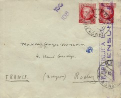 ESPAGNE LETTRE AVEC CENSURE RÉPUBLICA ESPANOLA POUR LA FRANCE . A Voir Pour étude (lot 1003) - Marques De Censures Républicaines