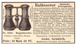 Original Werbung - 1888 -  Gebr. Grabich In Rathenow Und Leipzig , Fernglas , Optik , Fernstecher !! - Optics