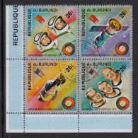 Burundi Used Scott #477 Block Of 4 26fr Apollo Soyuz Space Test Project - Usados