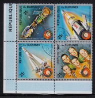 Burundi Used Scott #478 Block Of 4 31fr Apollo Soyuz Space Test Project - Gebruikt