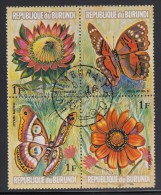 Burundi Used Scott #435 Block Of 4 1fr Flowers And Butterflies - Usados