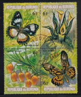 Burundi Used Scott #439 Block Of 4 6fr Flowers And Butterflies - Gebruikt