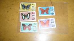 Lot De 5 Timbres Thème Papillons - Bhoutan