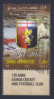 2013 SAN MARINO "120 ANNI DEL GENOA CALCIO" SINGOLO ANNULLO PRIMO GIORNO - Usati