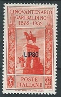 1932 EGEO LIPSO GARIBALDI 2,55 LIRE MH * - G036 - Ägäis (Lipso)