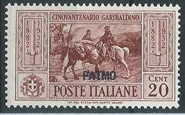 1932 EGEO PATMO GARIBALDI 20 CENT MH * - G037 - Egée (Patmo)