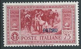 1932 EGEO PATMO GARIBALDI 75 CENT MH * - G038 - Egeo (Patmo)