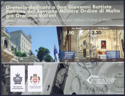 2013 SAN MARINO "ORATORIO SAN GIOVANNI BATTISTA" CONGIUNTA SMOM FOGLIETTO ANNULLO PRIMO GIORNO - Oblitérés