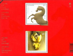 Canada - 2014 - Lunar New Years Of The Horse And The Snake - Mint Souvenir Sheet With Golden Embossing - Ungebraucht