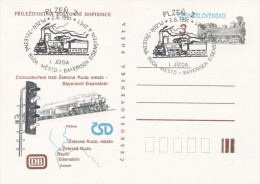 I0099 - Czechoslovakia (1991) Postal Stationery: Reopening The Railway Line, Commemorative Postmarks (02) Plzen 2 - Postcards