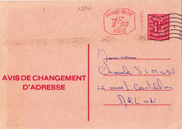 13240# AVIS DE CHANGEMENT D' ADRESSE LION HERALDIQUE Obl ARLON 1975 - Addr. Chang.