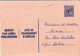 13245# BERICHT VAN ADRESVERANDERING AVIS DE CHANGEMENT D´ ADRESSE LION HERALDIQUE Obl ARLON 1972 - Addr. Chang.