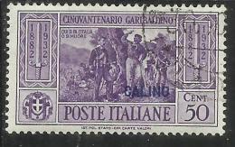 COLONIE ITALIANE EGEO 1932 CALINO GARIBALDI CENT. 50 CENTESIMI USATO USED OBLITERE´ - Aegean (Calino)