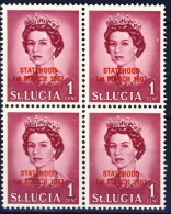 ##St. Lucia 1967. Statehood. Bloc Of 4. Michel 502. Upper Items MH(*), Lover MNH(**). - St.Lucia (...-1978)